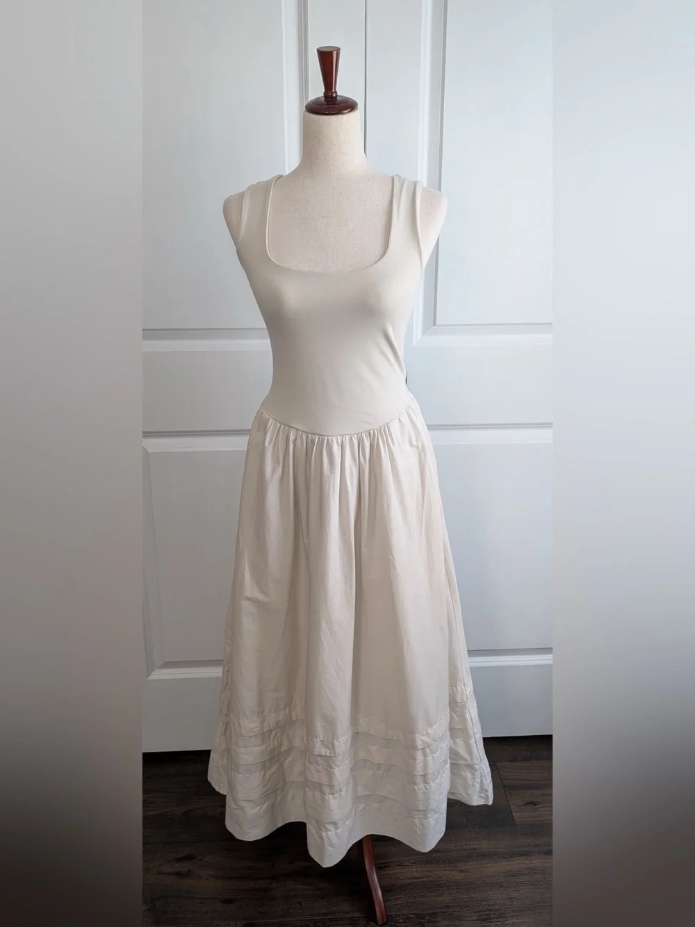 J. Crew Drop-waist Mixy Dress Cotton Square Neck Pintuck Hem Off-White Size XS